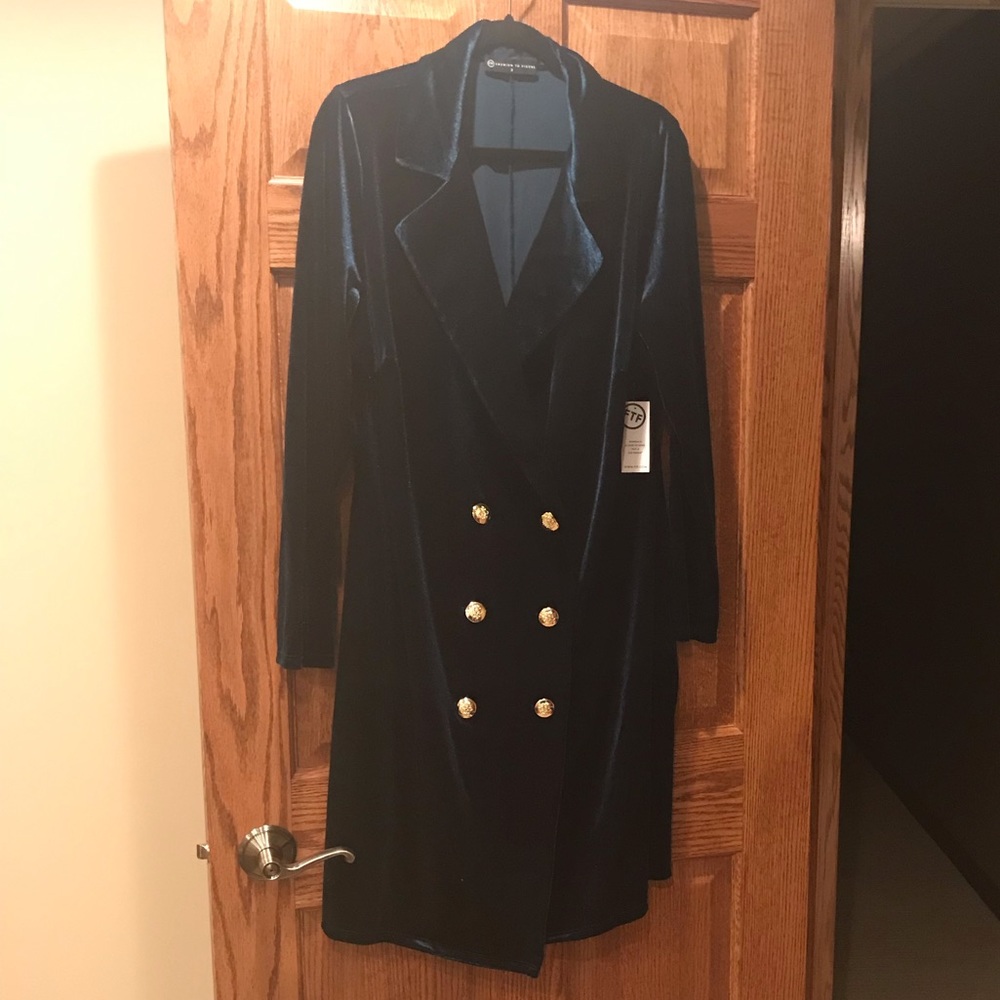 NWT Blue Green Velvet Blazer Dress